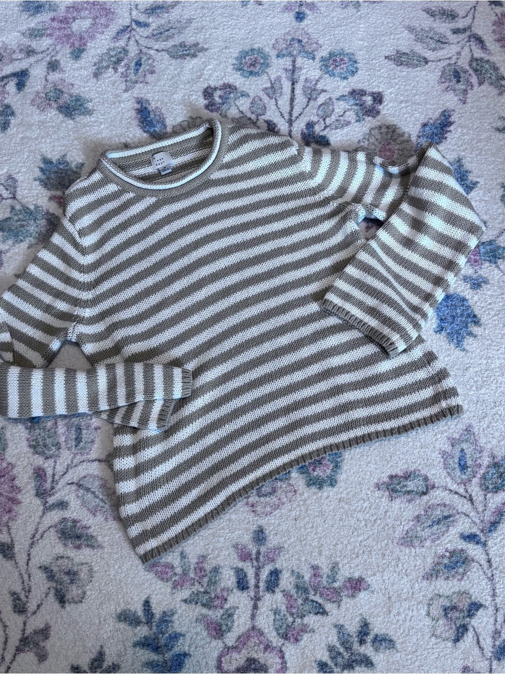 a new day 100% Cotton Striped Crewneck Sweater - Cream & Tan